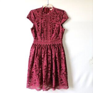 Altar'd State Womens Burgundy Red Crochet Lace Detailing Fit &Flare Dress Size S
